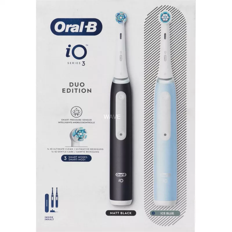 Elektrická zubná kefka BRAUN Oral-B iO Series 3N — čierna/modrá, 2 rukoväte