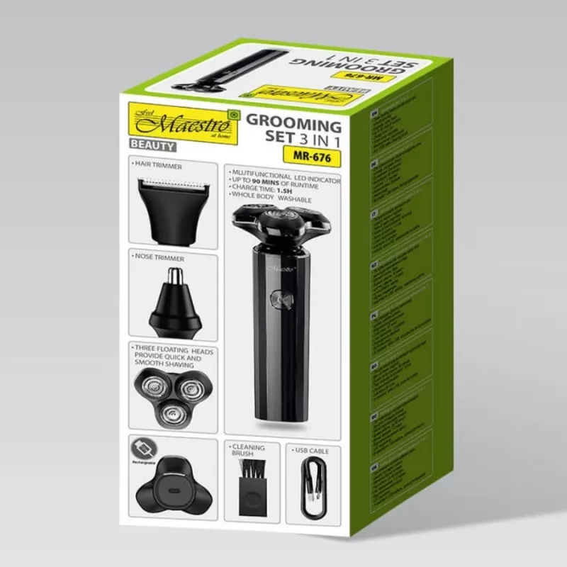 Sada na holenie Maestro MR-676 3-in-1 USB nabíjateľná kompaktný dizajn