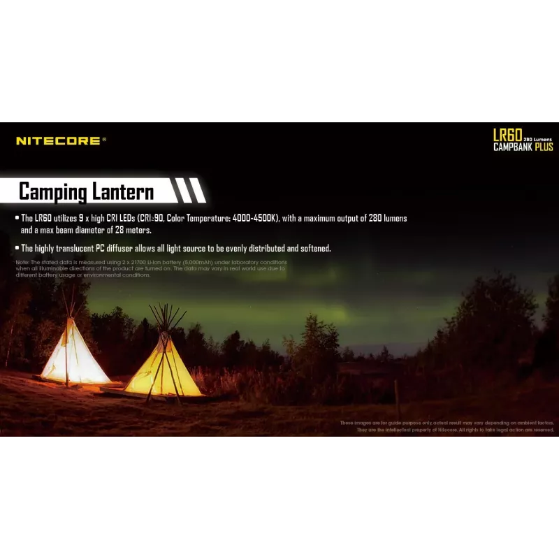 Kempingová lampa na batérie Nitecore LR60 280 lm USB C