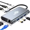 HUB 8in1 adaptér USB C HDMI x2 USB VGA RJ45 PD