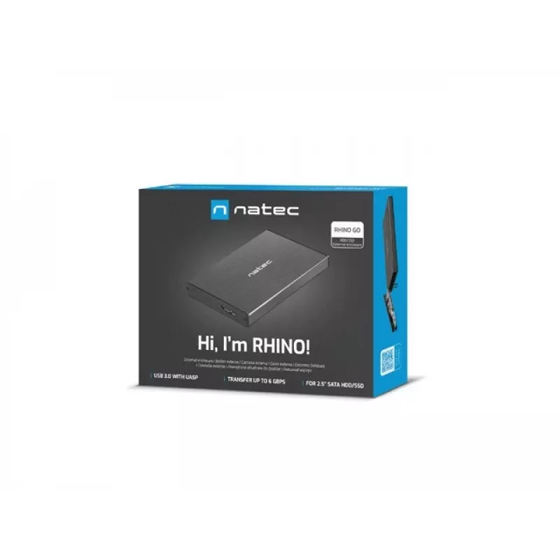 NATEC RHINO GO puzdro USB 3.0 pre 2,5'' SATA HDD/SSD, čierna hliník