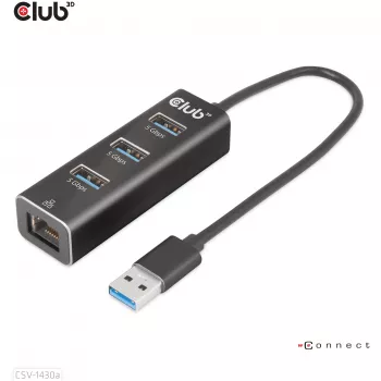 USB hub CLUB3D USB 3.2 Gen1 Type-A s 3 portami a Gigabit Ethernet