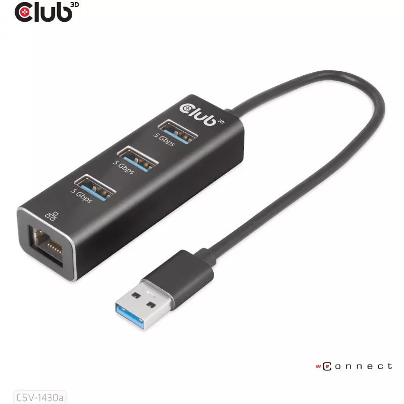 USB hub CLUB3D USB 3.2 Gen1 Type-A s 3 portami a Gigabit Ethernet