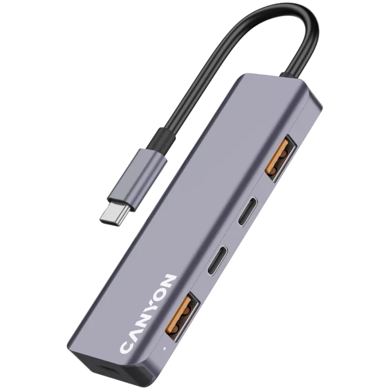 Canyon DS-18 - USB-C hub - 5 portov - 1x USB-C 5V DC nabíjanie - 2x USB-C - 10 Gbit/s - 2x USB 3.2