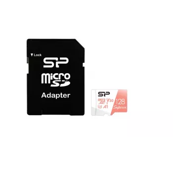 MicroSDXC karta Silicon Power Superior 128GB UHS‑I Class 10 U3 V30, 100/80 MB/s, biela/broskyňová