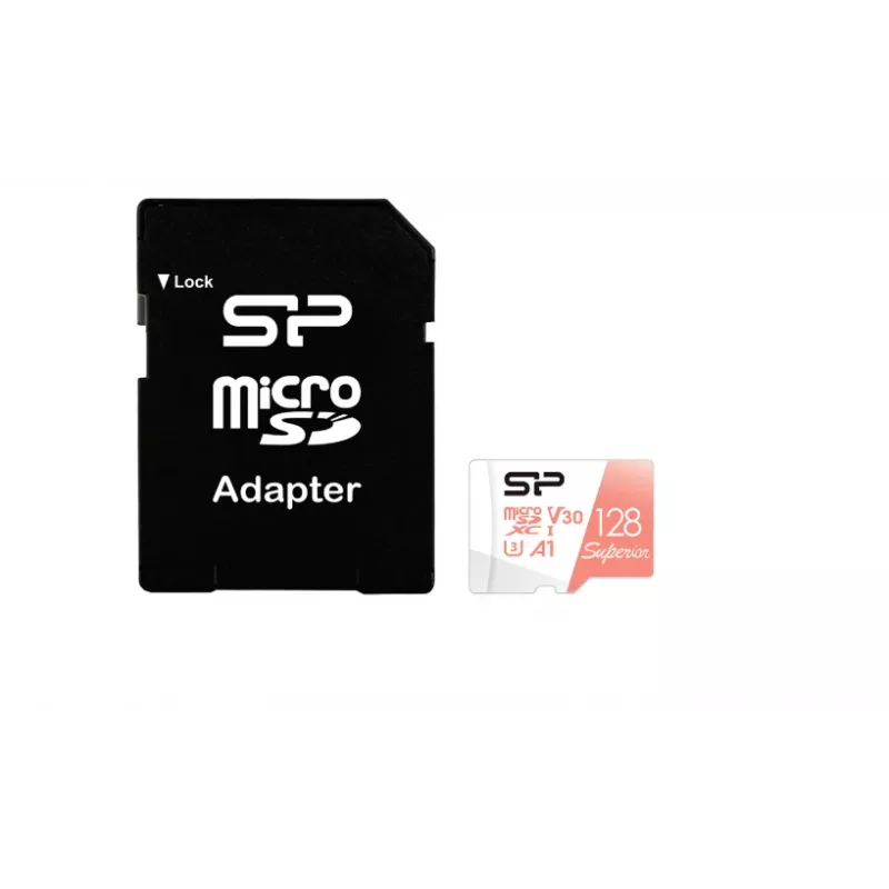 MicroSDXC karta Silicon Power Superior 128GB UHS‑I Class 10 U3 V30, 100/80 MB/s, biela/broskyňová