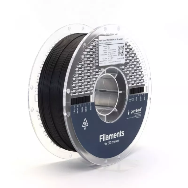 3D tlačový filament Gembird PLA 1,75 mm čierna 1 kg cievka