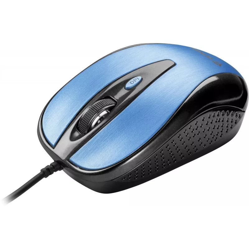 USB káblová myš, 4 tlačidlá, optická, symetrická, modrá