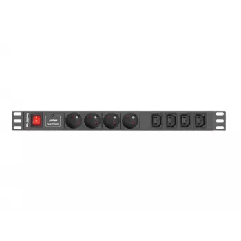 Jednotka rozvodu napájania LANBERG PDU-04E04I-0200-BK — 4× C13 výstupy, 16 A, 220–250 V, 2 m kábel, 1U horizontálna, čierna