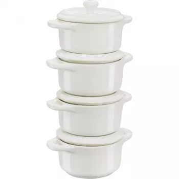 Staub Mini Cocotte sada 4-dielna okrúhla, keramika, slonovinová biela (1009383)