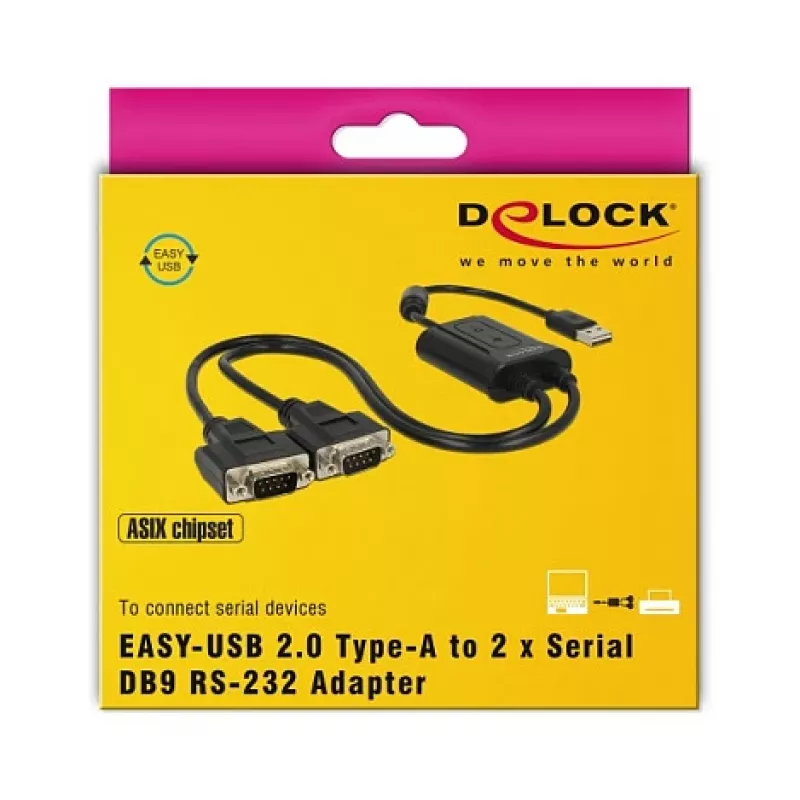 Sériový kábel DeLOCK 63950 USB 2.0 Type-A 2 x RS-232 DB9 čierny 0,6 m