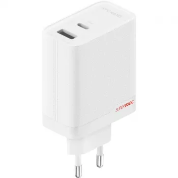 Napájací zdroj ONEPLUS SUPERVOOC 120W dvojportová nabíjačka s káblom, 120 W celkový výkon, 1x USB-C + 1x USB-A, 100–240 V, 145 g, biela