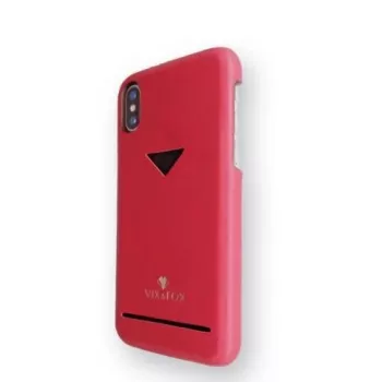 Zadný kryt s priehradkou na karty VixFox pre iPhone X/XS — rubínová červená, zadný kryt s integrovanou priehradkou na karty