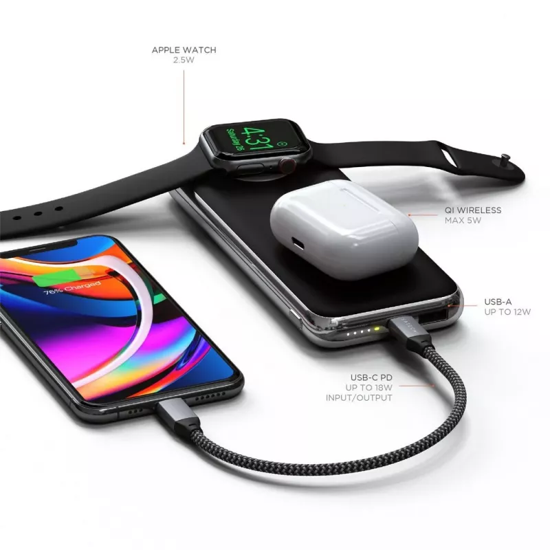 Bezdrôtová powerbanka Satechi Quatro ST-UC10WPBM, 10000 mAh, čierna