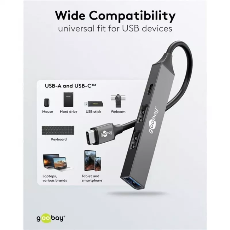 Goobay Slim 4-portový USB hub, USB-C™ na USB-C™/USB-A, USB 3.2 (74459)