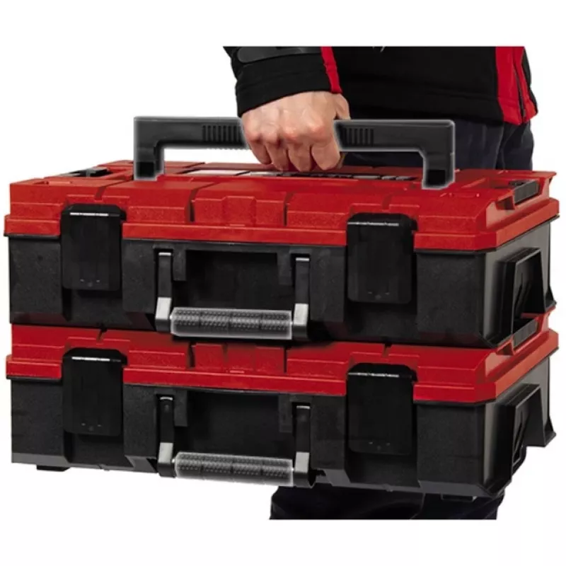 Einhell 4540019 E-Case S-F systémový kufor s mriežkovou penou, odolný voči postriekaniu, polypropylén, nosnosť 25 kg, čierny/červený