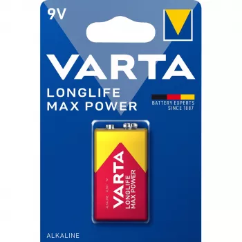 VARTA alkalická batéria Max Tech, E-Block (9V/6LR61) 9,0 Volt, rozmery: (Š)26,5 x (H)17,5 x (V)48,5 mm, - 1 kus (04722 101 401)