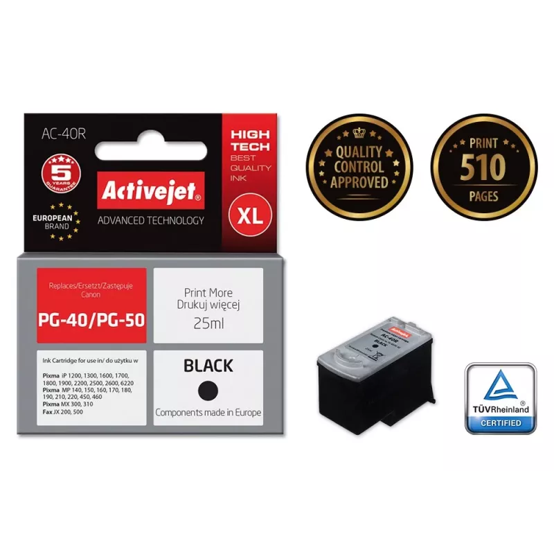 Activejet AC-40R atrament (náhrada za Canon PG-40; Premium; 25 ml; čierny)