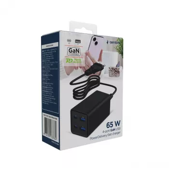 Gembird TA-UC-2A2C-PD65-01-BK nabíjačka pre mobilné zariadenia notebook, smartfón čierna AC rýchle nabíjanie interiérová
