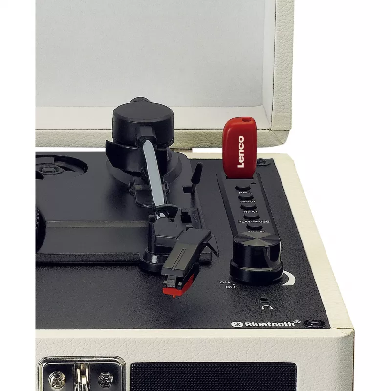 Lenco TT-115CR gramofón s remeňovým pohonom, Bluetooth, USB-A, slúchadlový konektor 3,5 mm, 4 W RMS, krémový