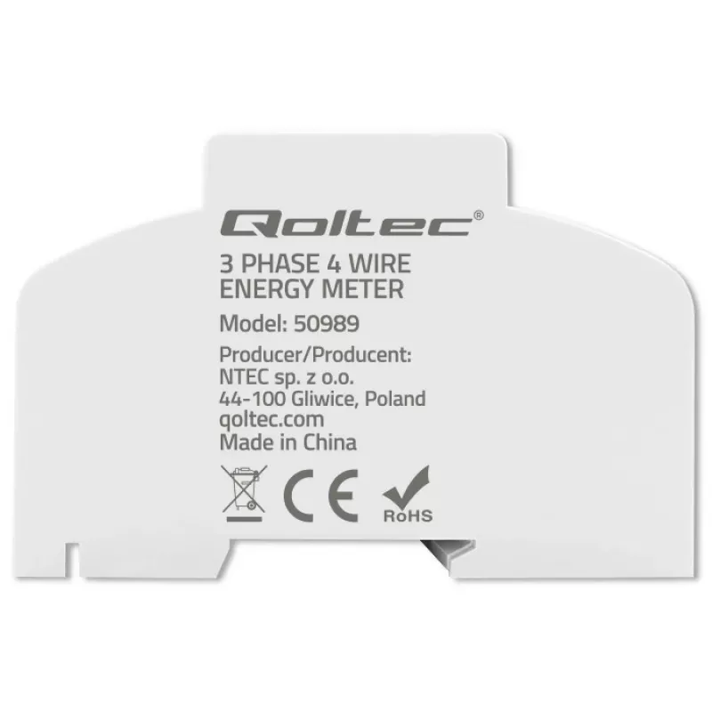 Qoltec trojfázový obojsmerný elektronický merač | DIN lištový merač spotreby energie | 400V | 100A | LCD | 4P