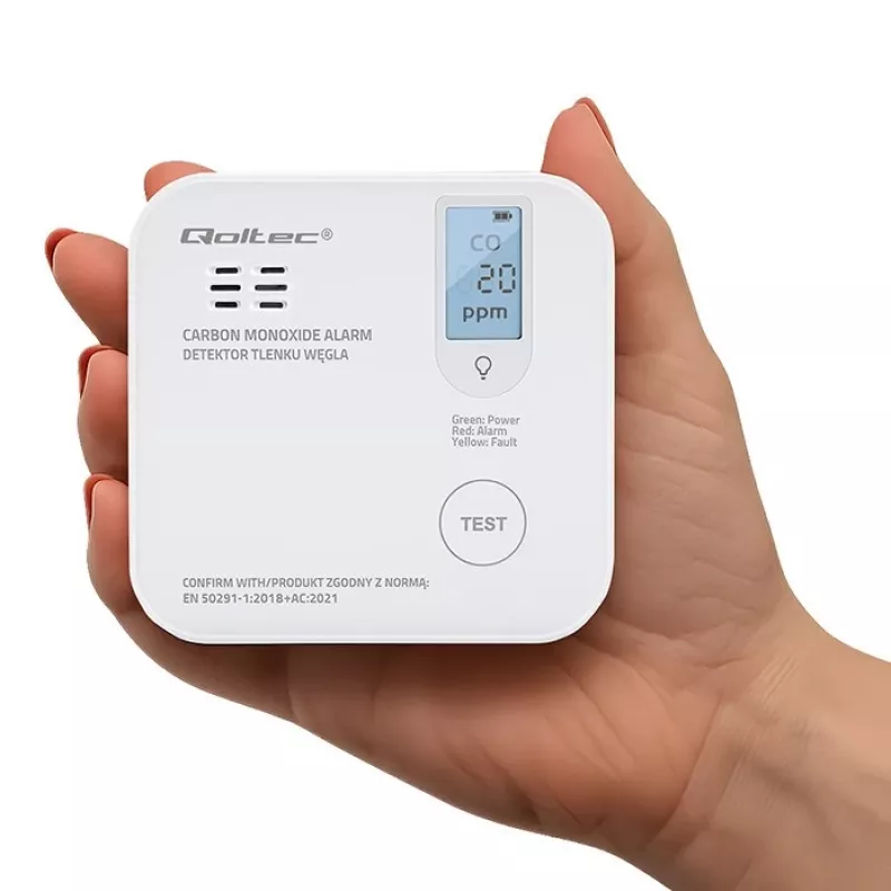 Senzor oxidu uhoľnatého QOLTEC 52577 — alarm na batérie, hladina zvuku 85 dB