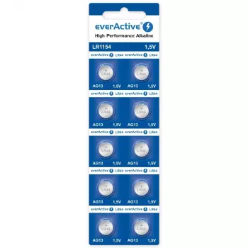 Alkalická gombíková batéria everActive AG13 (LR44) — balenie 10 ks