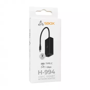 USB-C Gigabit sieťový adaptér SBOX H-994, 1000 Mbit/s Ethernet, USB-C na RJ45