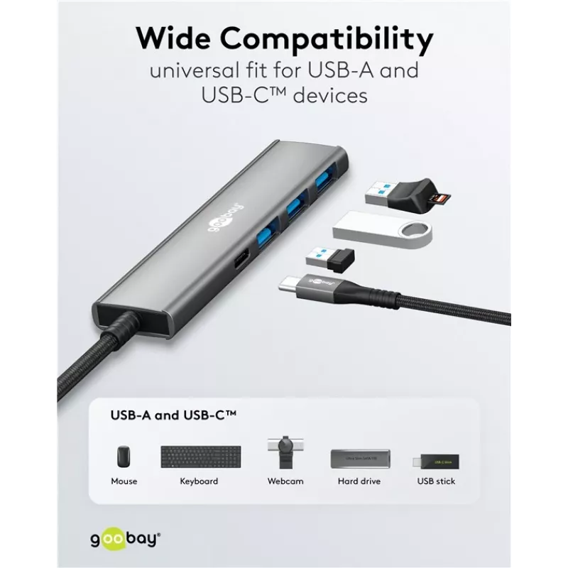 Goobay Slim 4-portový USB hub USB-C na/USB-A 5 Gbit/s - -Plug> 1x (76562)