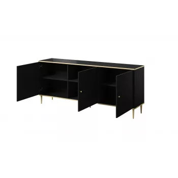 GLAMOUR komoda 180x40x75,5 cm, čierna matná + zlatá