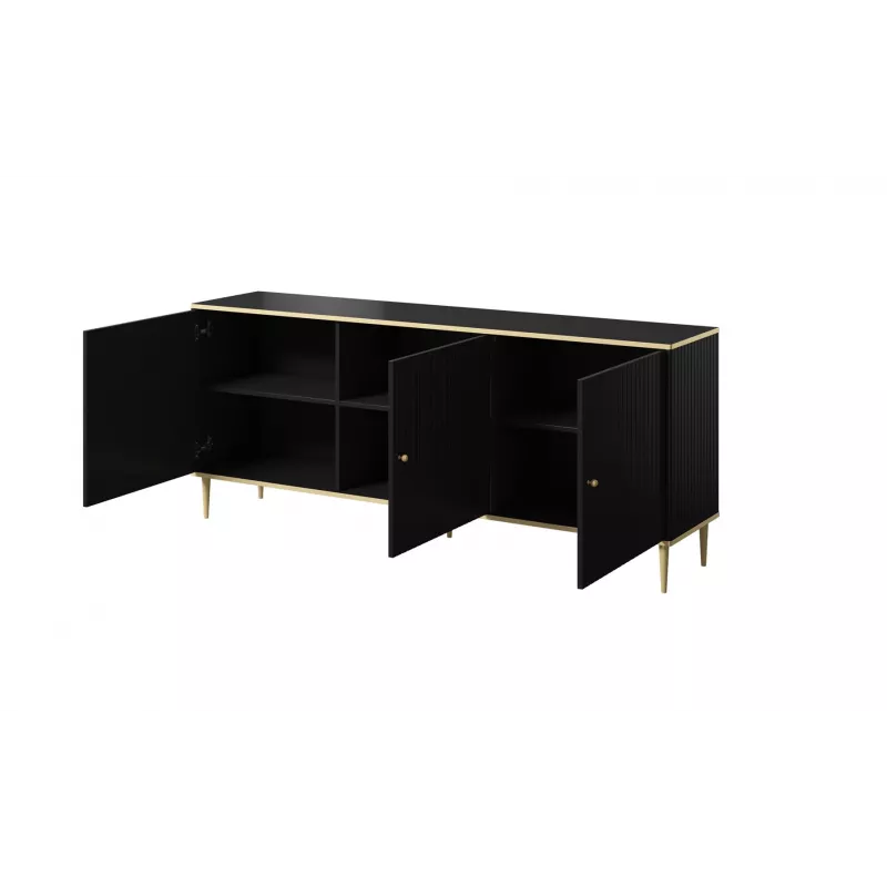 GLAMOUR komoda 180x40x75,5 cm, čierna matná + zlatá