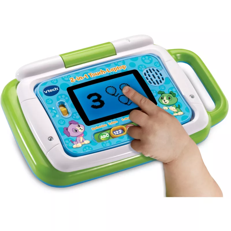 VTech 2v1 dotykový vzdelávací počítač v tvare notebooku, zelený/modrý