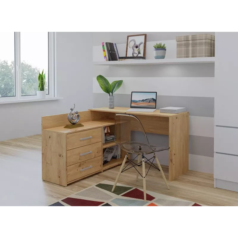 Rohový počítačový stôl Top e Shop DANY ARTISAN KPL, v tvare L, drevotrieska, dubová farba