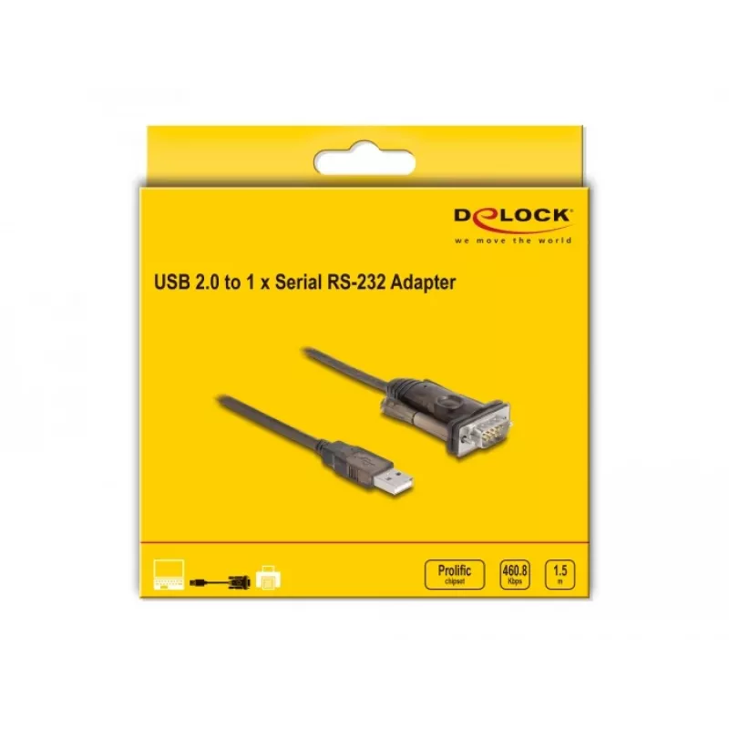 Adaptér USB 2.0 Type-A na sériový RS-232 D-Sub 9-pinový konektor samec DeLOCK 62646