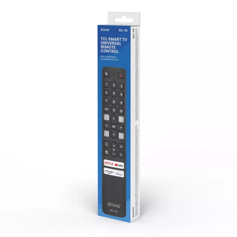 SAVIO univerzálny diaľkový ovládač RC-15 pre TCL SMART TV, IR Wireless, čierny, dosah 10 m