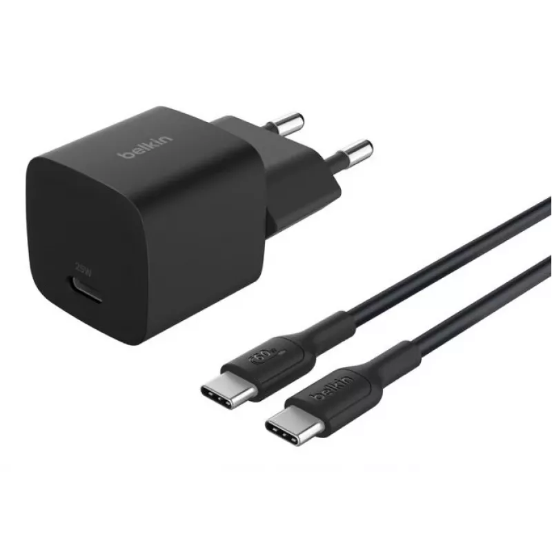 AC interiérová nabíjačka Belkin BoostCharge 25 W USB-C PD/PPS, 1 m kábel, čierna — pre herné konzoly, smartfóny, tablety