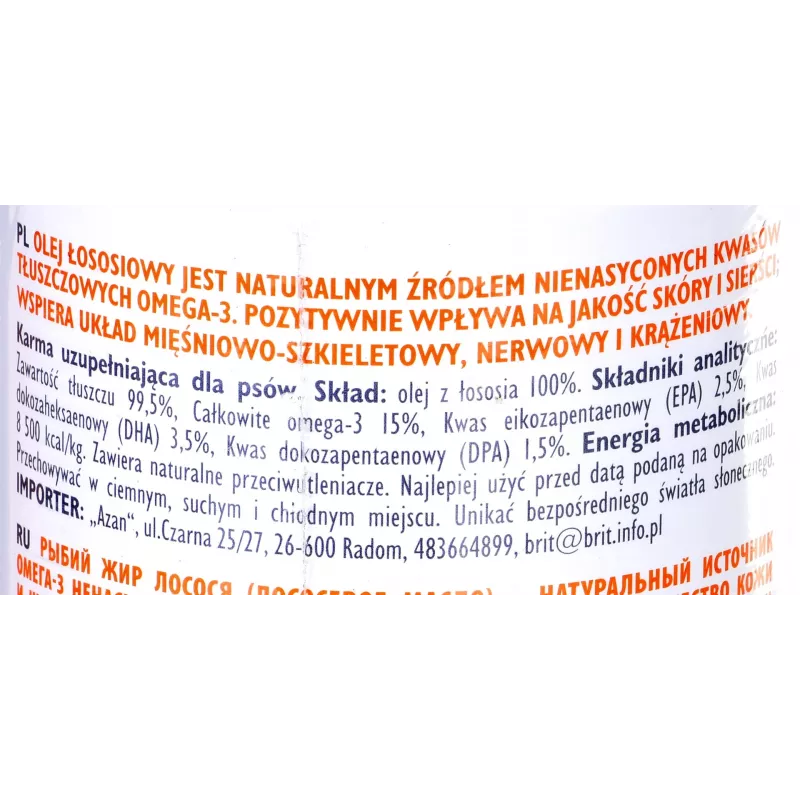 Výživový olej Brit Care BRIT 1000 ml – doplnok pre kožu a srsť pre psov a mačky, 1 l fľaša