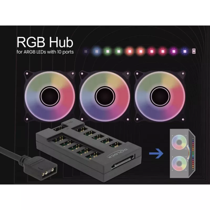 Delock - RGB LED svetelný hub - 10 portov - čierny (64128)