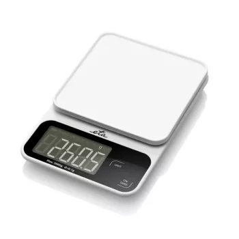 Elektronická kuchynská váha ETA POPI biela — max. 5 kg, presnosť 1 g, LCD displej, AAA batérie