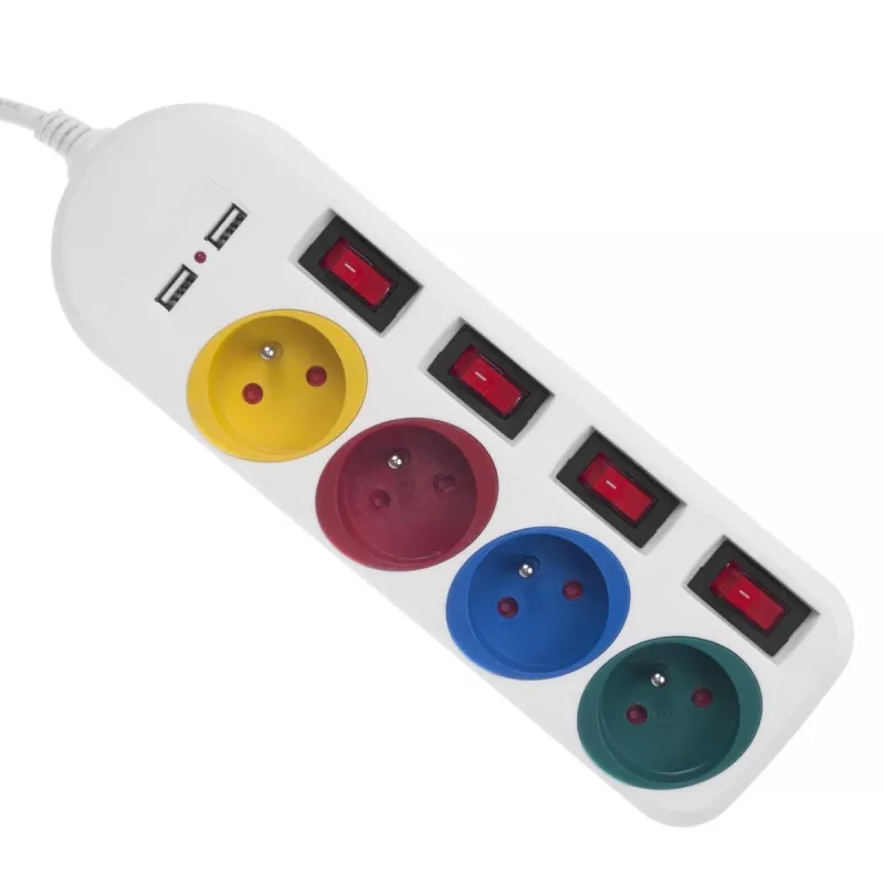 Predlžovacia zásuvka MACLEAN MCE229W — 4 zásuvky, 2× USB, 1,5 m kábel, Typ F, 10 A, biela
