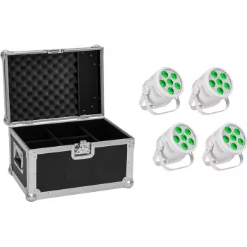 Sada LED PAR reflektorov EUROLITE Silent PAR 6 QCL Floor – 4 jednotky s transportným kufrom