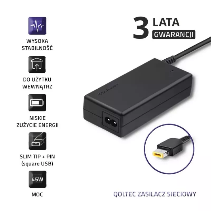 Napájací zdroj pre notebook Qoltec Lenovo 45W 20V 2,25A Slimtip + Pin 50098.45W
