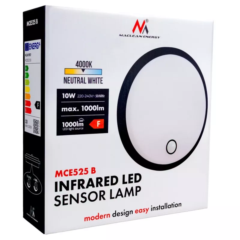 LED lampa s PIR senzorom MACLEAN MCE525 B – vonkajšie nástenné svietidlo, LED s pohybovým senzorom
