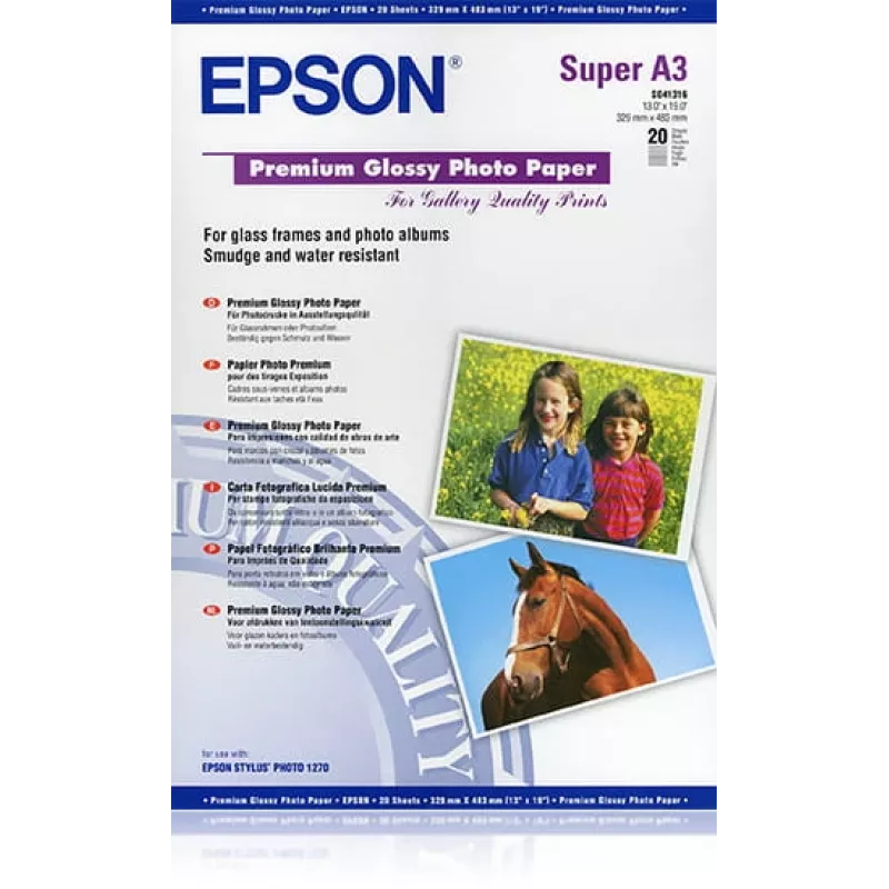 Epson Premium Glossy Photo Paper, DIN A3+, 250g/m², 20 listov