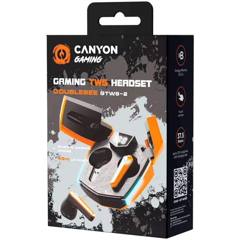 Canyon GTWS-2 slúchadlá bezdrôtové Ear-Hook Gaming USB Type-C nabíjací dok oranžová (CND-GTWS2O)
