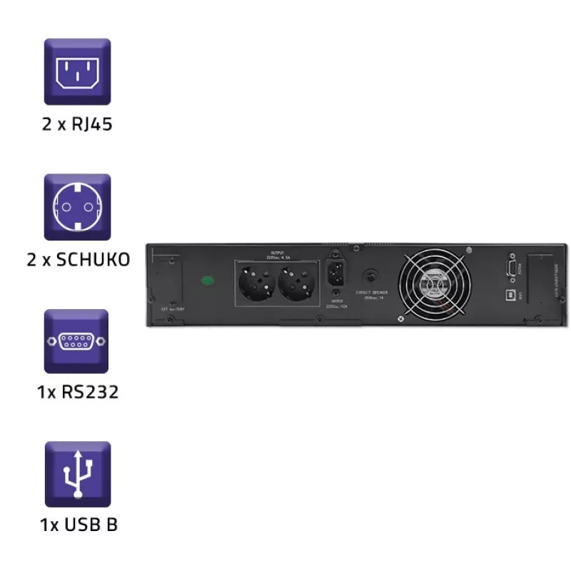 Qoltec 53945 Rack UPS, 1 kVA, 800 W, LCD