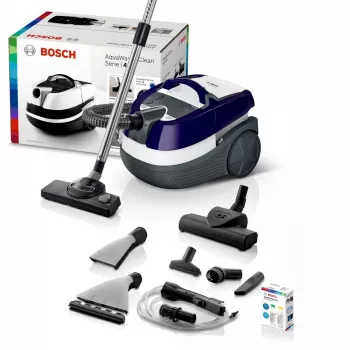 Vysávač na mokré a suché vysávanie Bosch BWD 41740 AquaWash&Clean — 1700 W, 5-litrová nádrž, EPA filter, teleskopická rúra, rádius 9 m, fialová