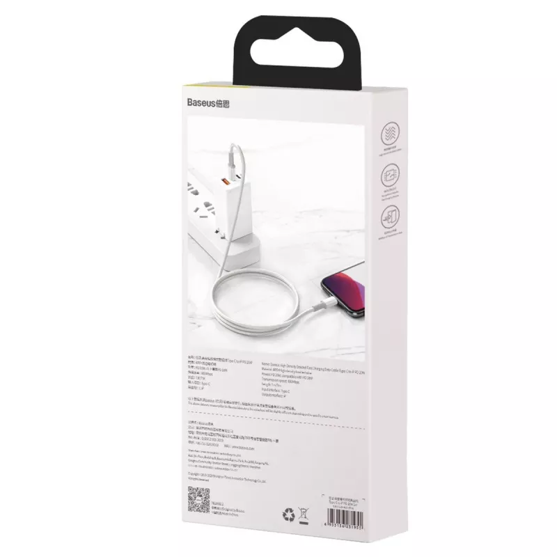 USB-C na Lightning Baseus High Density pletený kábel, 20W, PD, 2m (biela)