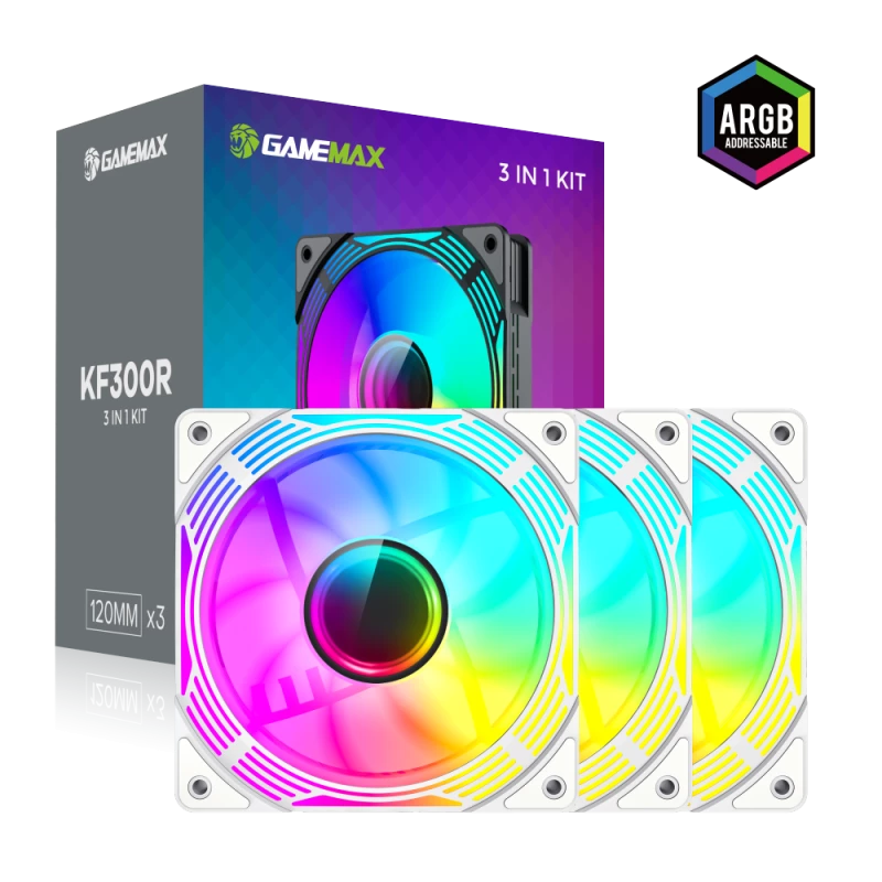 Gamemax | skriňový ventilátor | KF300R BK | biely