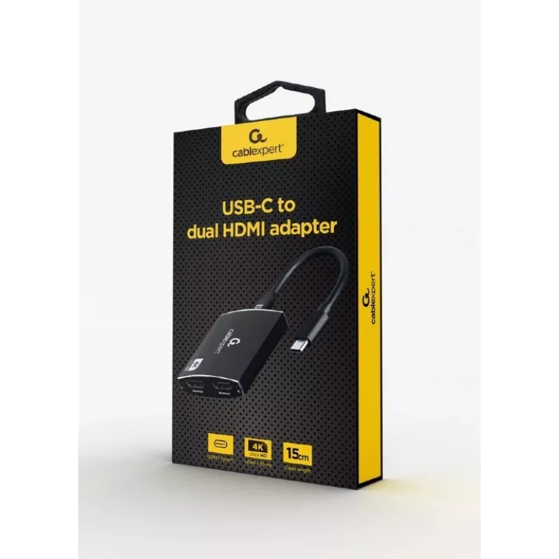 Gembird A-CM-HDMIF2-01 USB-C na Dual-HDMI adaptér, 4K 60Hz, čierny